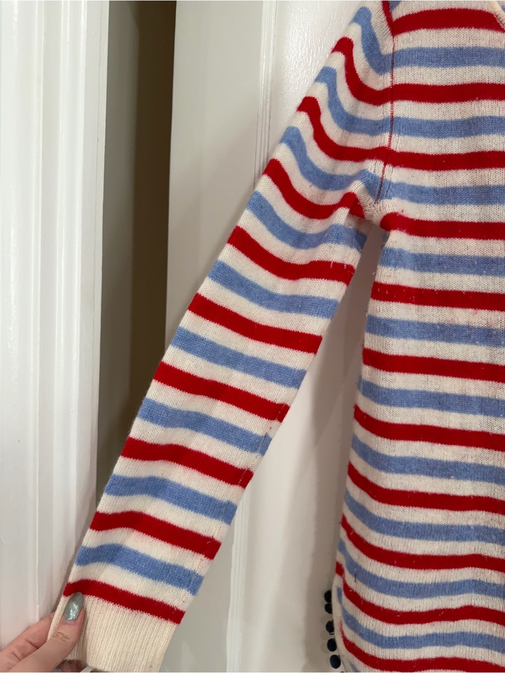 Two Bees Cashmere Striped Cashmere Sweater in Red, Blue & Cream L - Picture 5 of 9